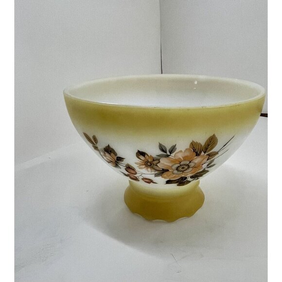Vintage Heavy Milk Glass Lampshade Yellow Floral Design Mid Century Style - Picture 7 of 8